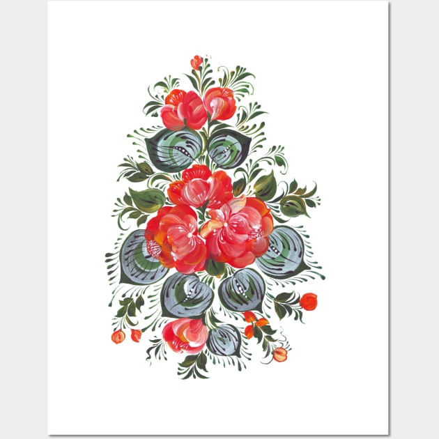 Flowers colorful in Russian folk art style Wall Art by artnataly